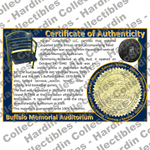 Image of certificate of authenticity for Buffalo Memorial Auditorium (Buffalo Sabres) - front