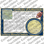 Image of certificate of authenticity for California Memorial Stadium (University of California, Berkeley) - front