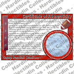 Image of certificate of authenticity for Camp Randall Stadium (University of Wisconsin–Madison) - front