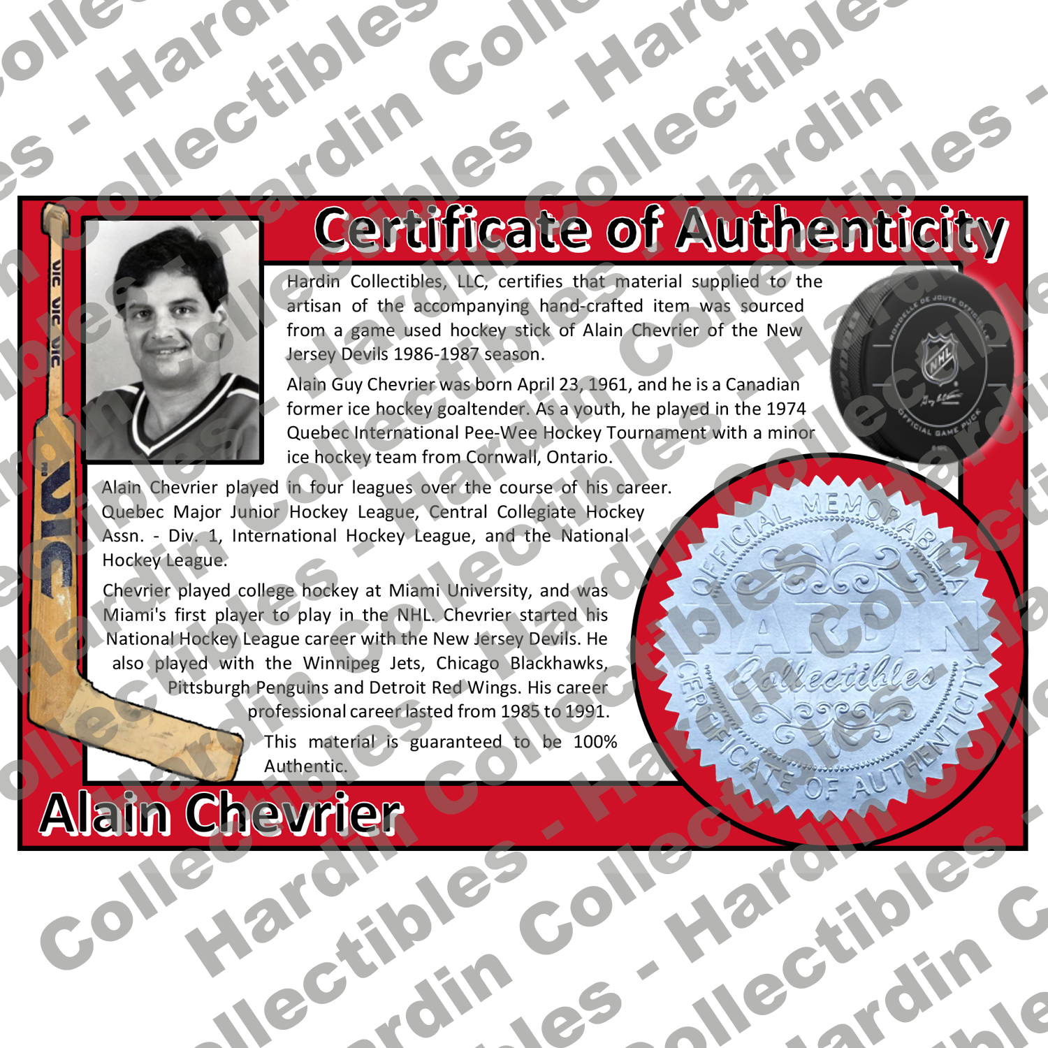 Image of certificate of authenticity for Chevrier, Alain 