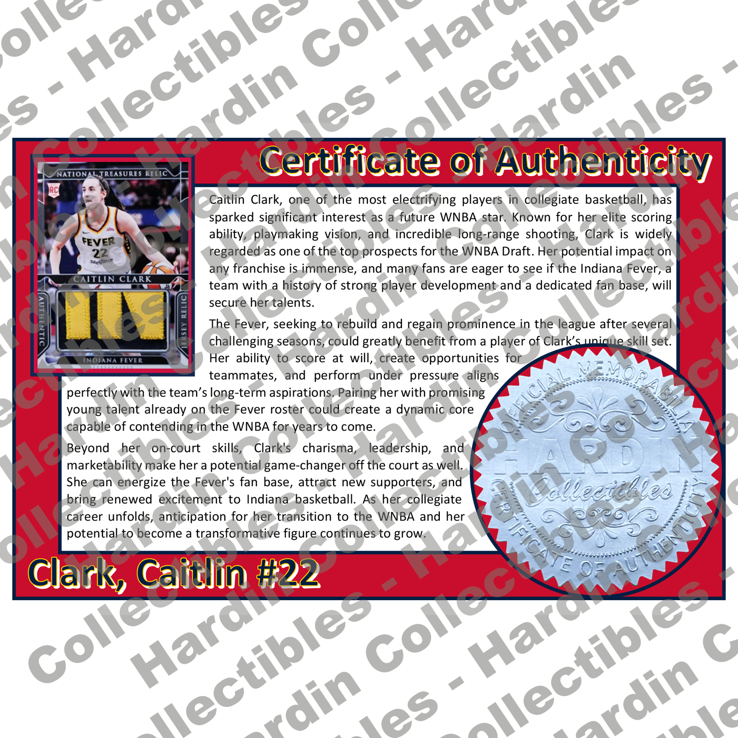 Image of certificate of authenticity for Clark, Caitlin 