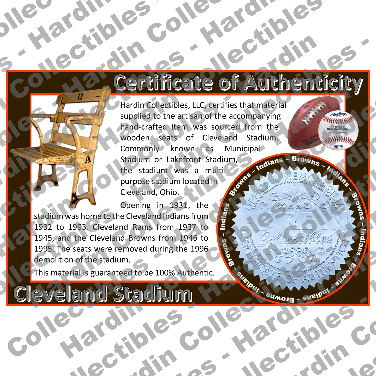 Image of certificate of authenticity for Cleveland Municipal Stadium (Cleveland Indi - extra-coa-cleveland-browns-coa - front