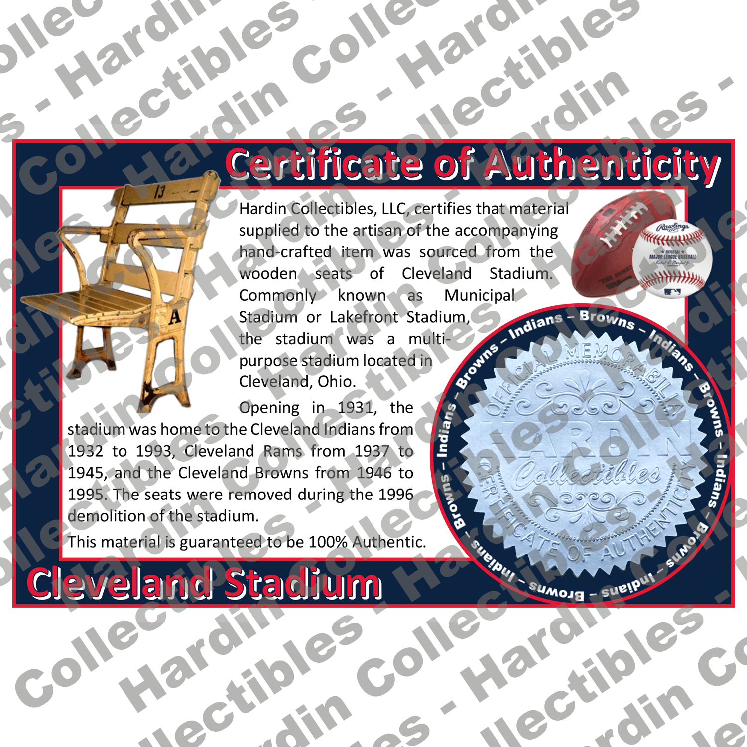 Image of certificate of authenticity for Cleveland Municipal Stadium (Cleveland Ind - extra-coa-cleveland-indians-coa - front