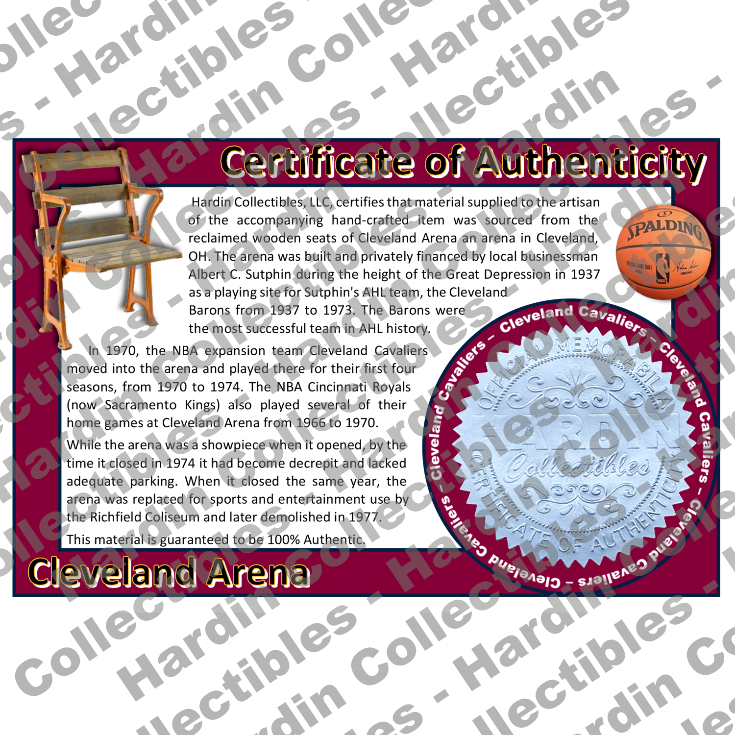 Image of certificate of authenticity for Cleveland Municipal Stadium (Cleveland Indians & Cleveland Browns) - front
