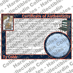 Image of certificate of authenticity for Cobb, Ty - Game Played Relic - front