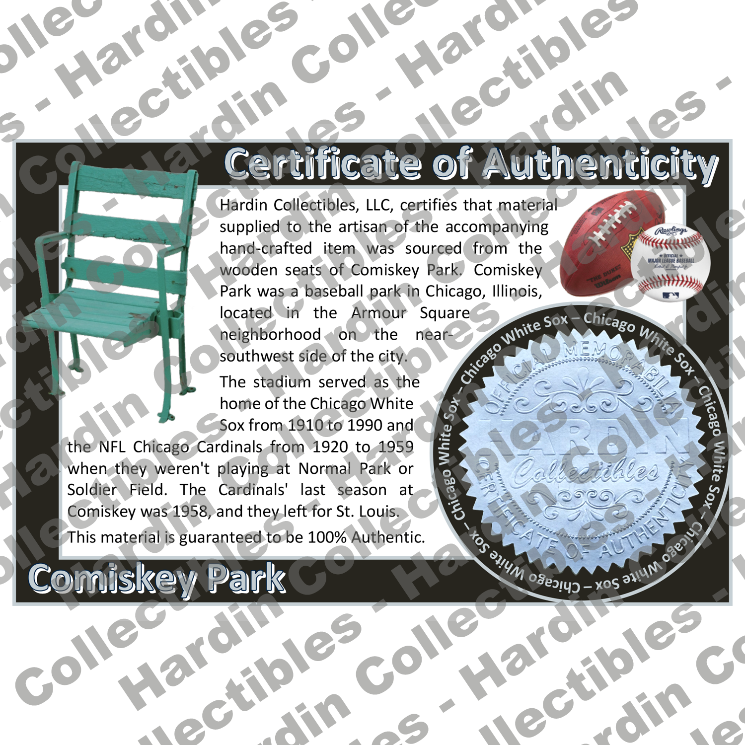Image of certificate of authenticity for Comiskey Park (Chicago White Sox) - front