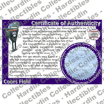 Image of certificate of authenticity for Coors Field (Colorado Rockies) [Plastic] - front