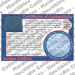 Image of certificate of authenticity for Dodger Stadium (Los Angeles Dodgers) [PLASTIC] - front