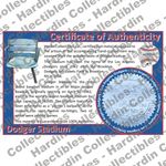 Image of certificate of authenticity for Dodger Stadium (Los Angeles Dodgers) [WOOD] - front