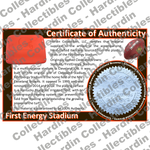 Image of certificate of authenticity for FirstEnergy Stadium (Cleveland Browns) - front