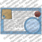 Image of certificate of authenticity for Ford Field (2009 Final Four) - front