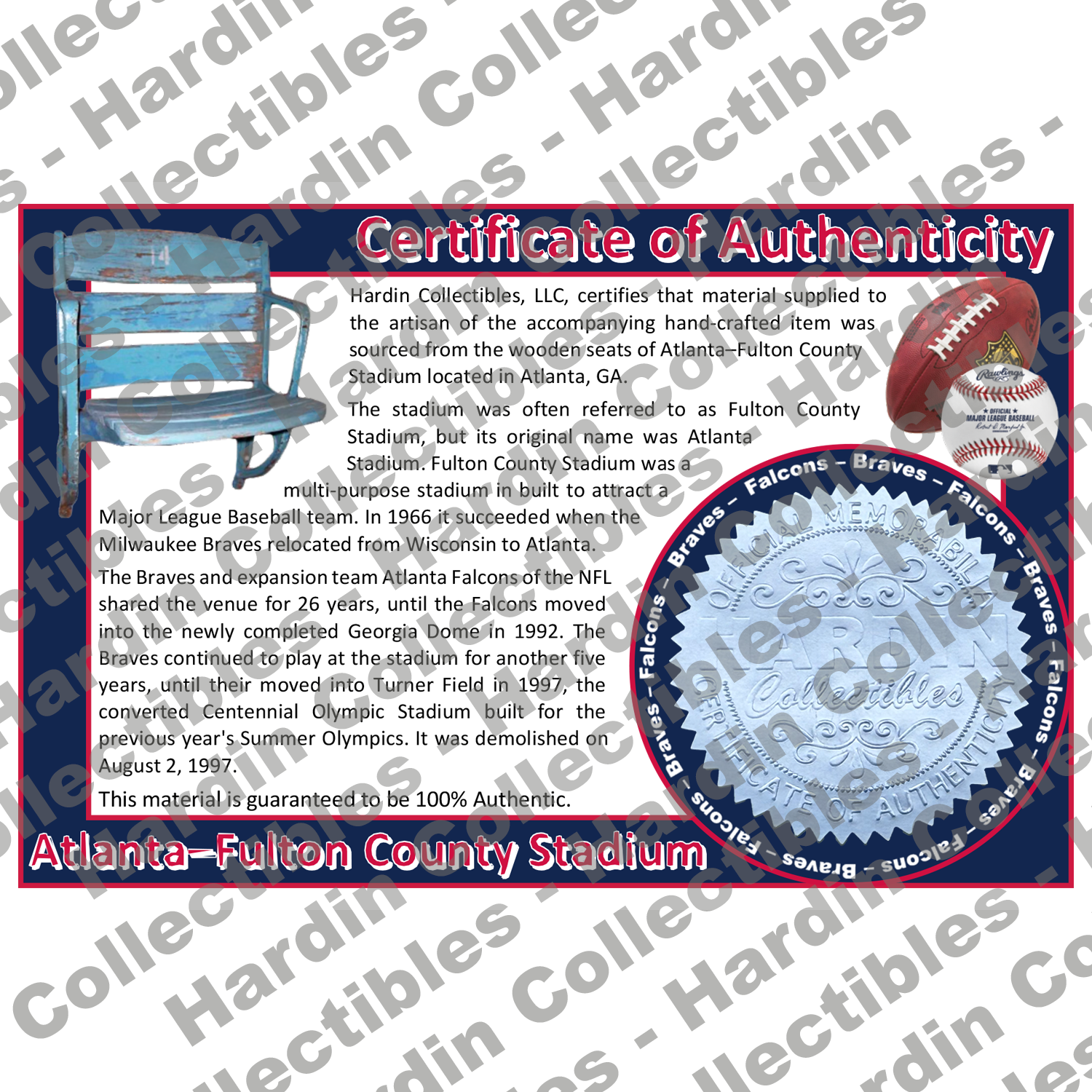 Image of certificate of authenticity for Atlanta-Fulton County Stadium (Atlanta Braves & - atlanta-falcons-extra-coa - front