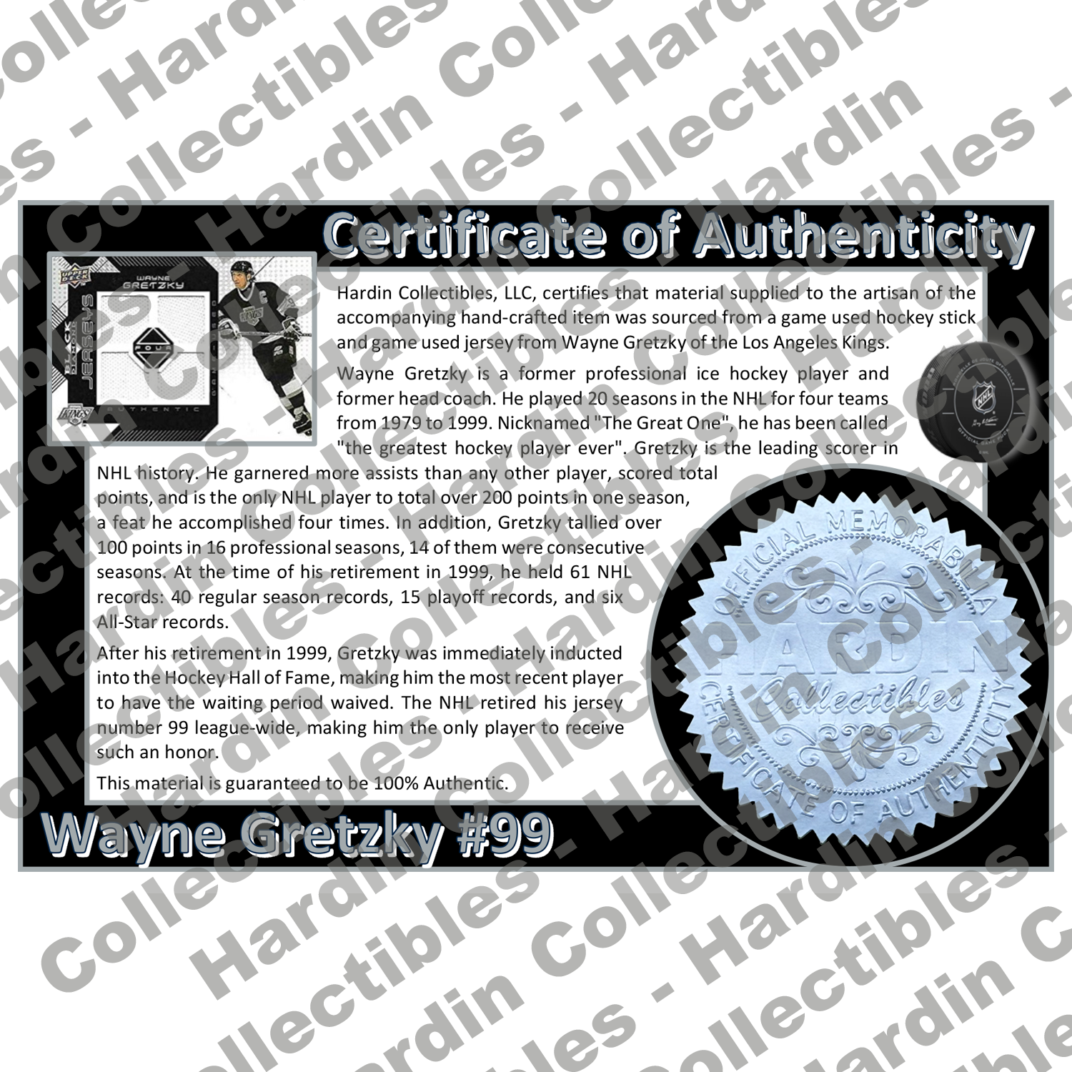 Image of certificate of authenticity for Gretzky, Wayne 