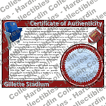Image of certificate of authenticity for Gillette Stadium (Massachusetts, University of) - front
