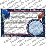 Image of certificate of authenticity for Gillette Stadium (New England Patriots) - front