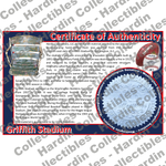 Image of certificate of authenticity for Griffith Stadium (Redskins, Senators, Grays, - extra-coa-washington-senators - front
