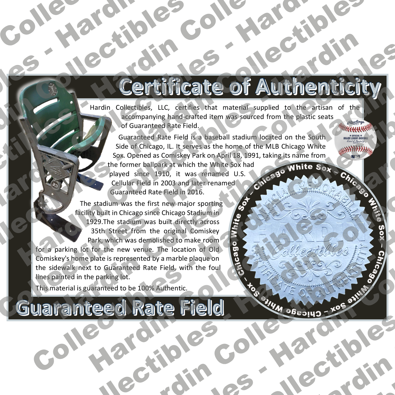 Image of certificate of authenticity for Guaranteed Rate Field (Chicago White Sox) - front