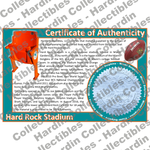 Image of certificate of authenticity for Hard Rock Stadium (Miami Dolphins) - front