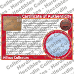 Image of certificate of authenticity for Hilton Coliseum (Iowa State University) - front