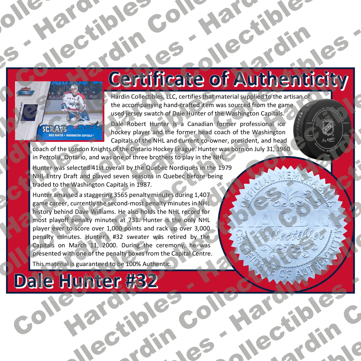 Image of certificate of authenticity for Hunter, Dale 