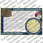 Image of certificate of authenticity for Jack Murphy Stadium (San Diego Chargers) - front