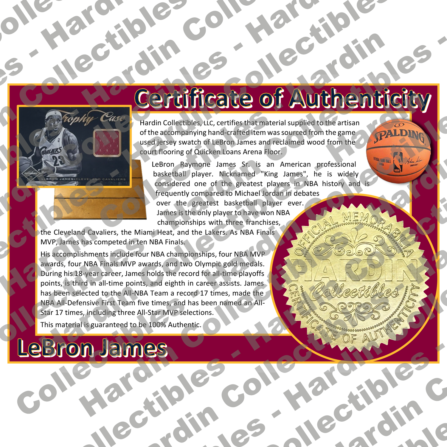 Image of certificate of authenticity for James, LeBron 