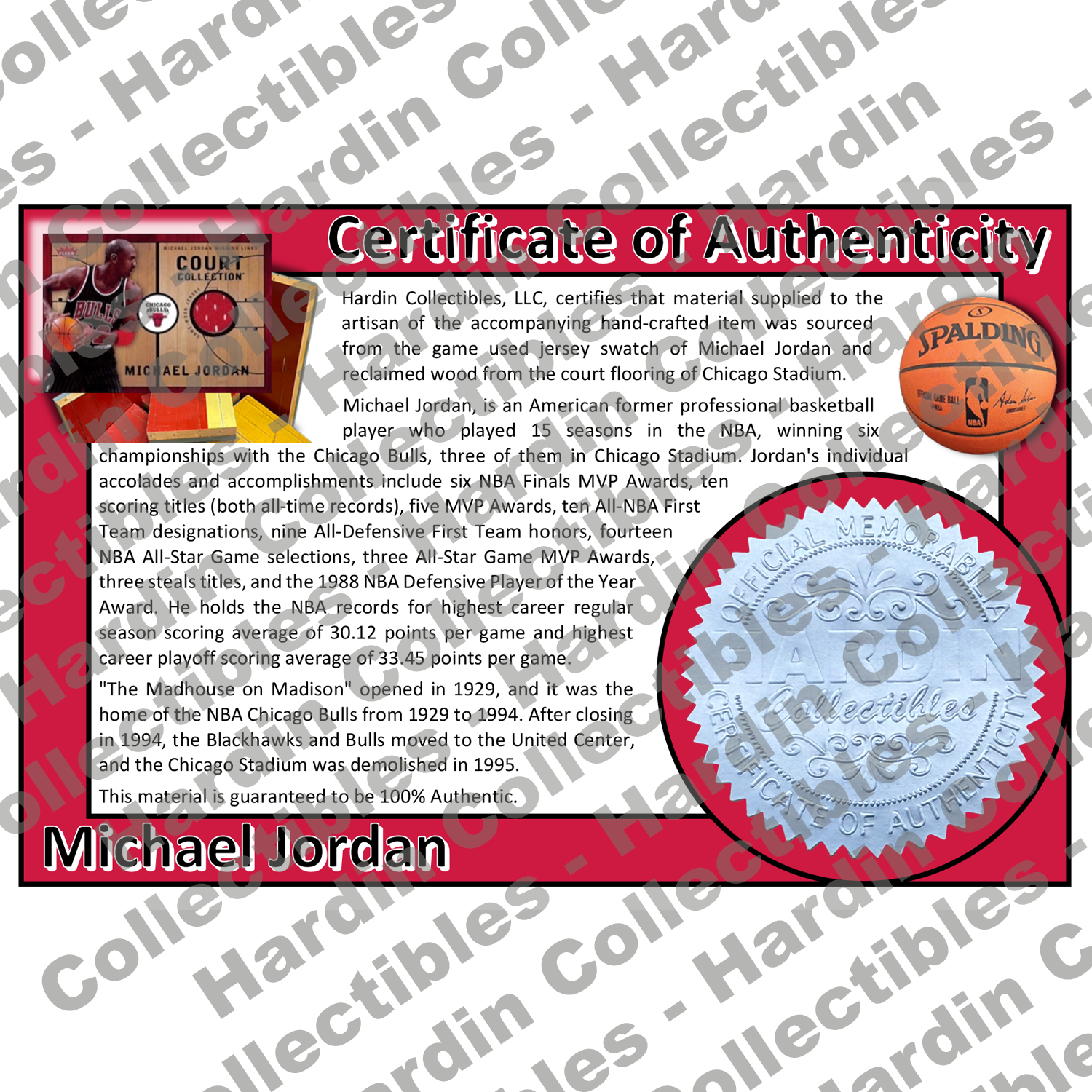 Image of certificate of authenticity for Jordan, Michael 