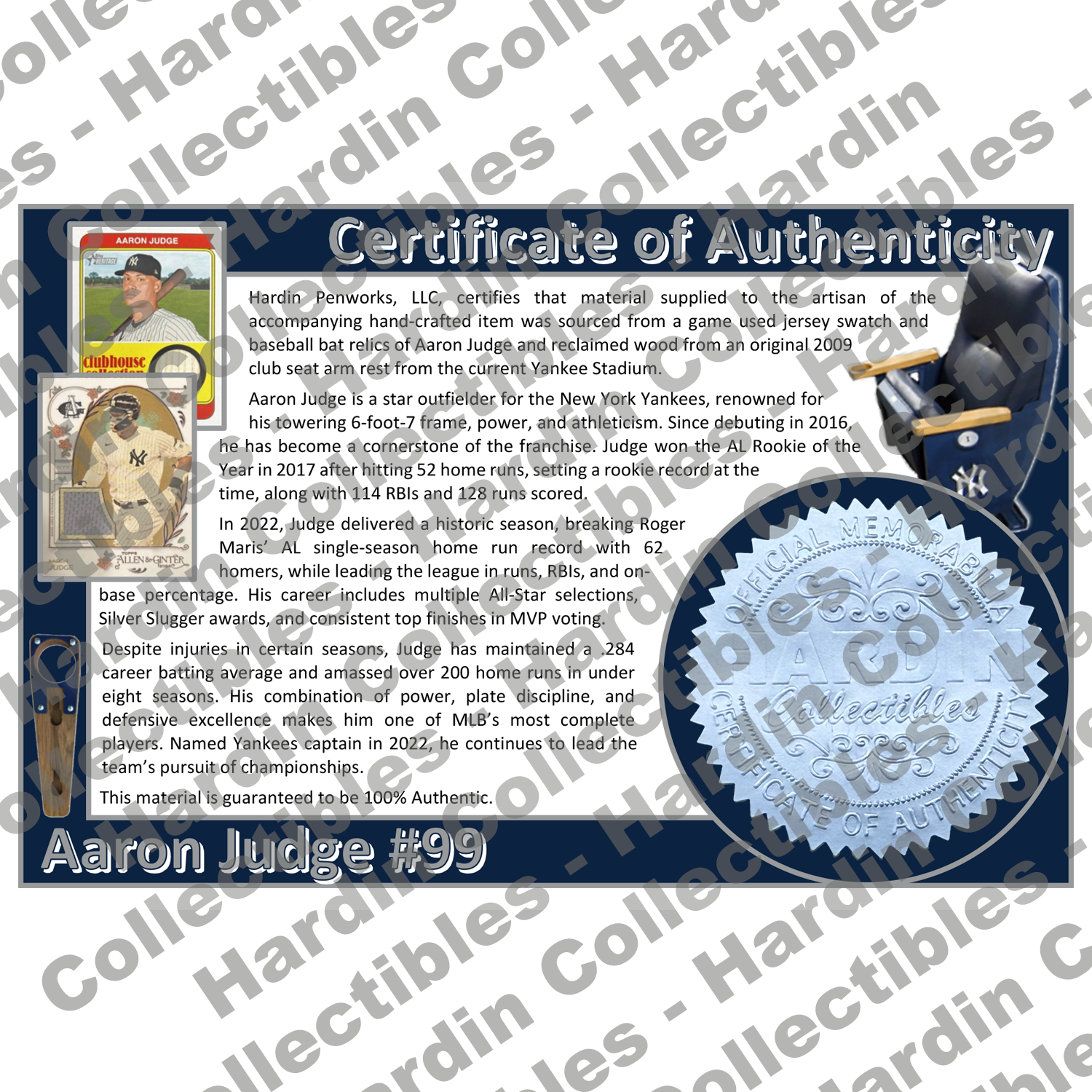 Image of certificate of authenticity for Judge, Aaron 