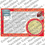 Image of certificate of authenticity for Kansas City Municipal (Kansas City Royals, Athletics, & Chiefs) - front