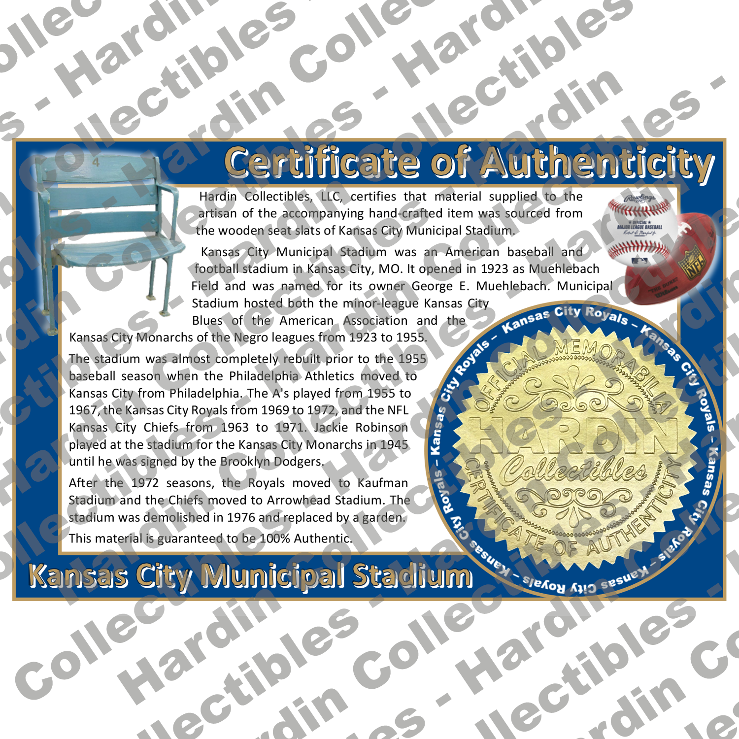 Image of certificate of authenticity for Kansas City Municipal (Kansas City Royals, At - kansas-city-royals-extra-coa - front