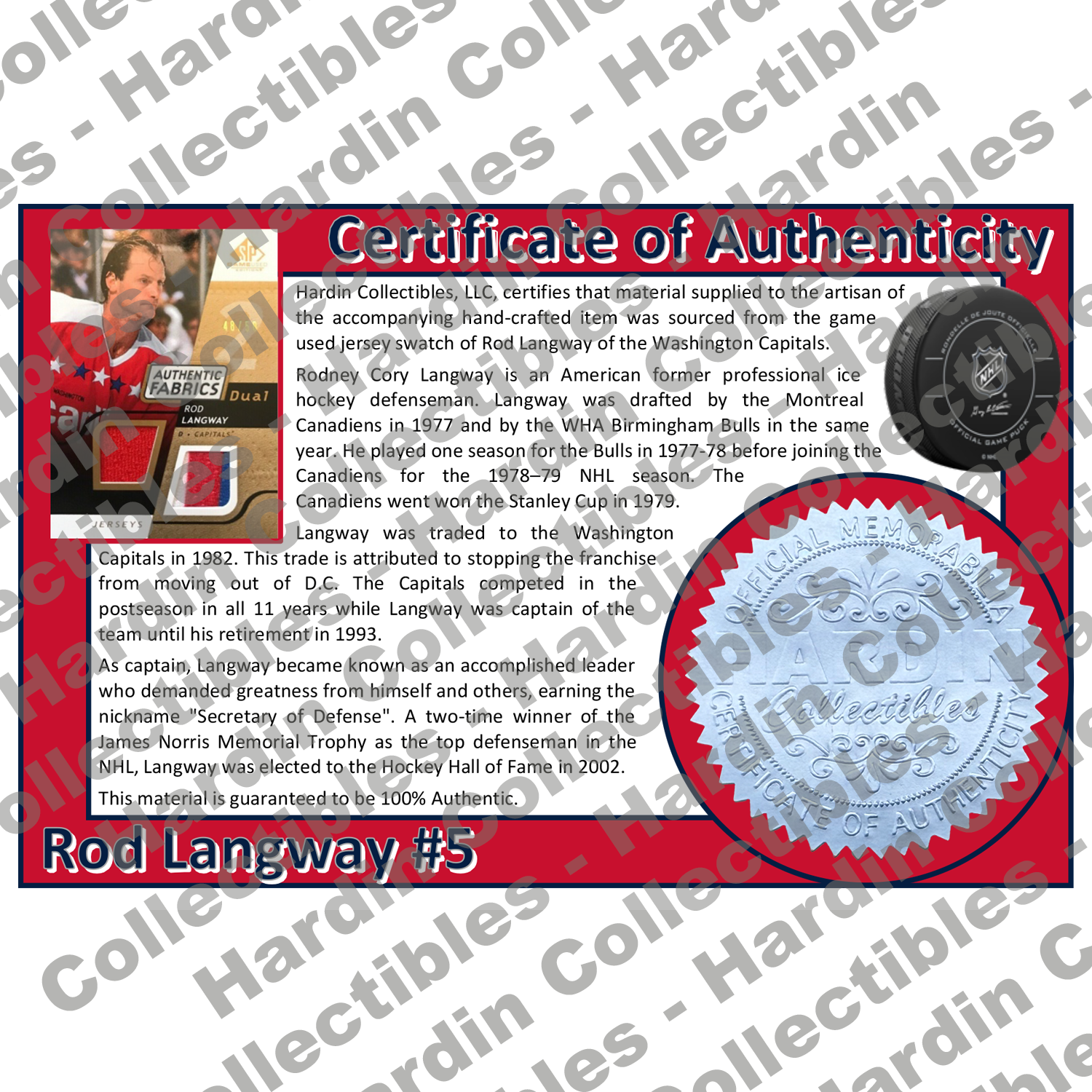 Image of certificate of authenticity for Langway, Rod 