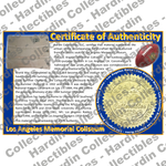 Image of certificate of authenticity for Los Angeles Memorial Coliseum (Los Angeles Rams) - front