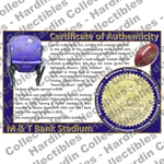Image of certificate of authenticity for M&T Bank Stadium (Baltimore Ravens) - front