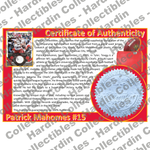 Image of certificate of authenticity for Mahomes, Patrick 