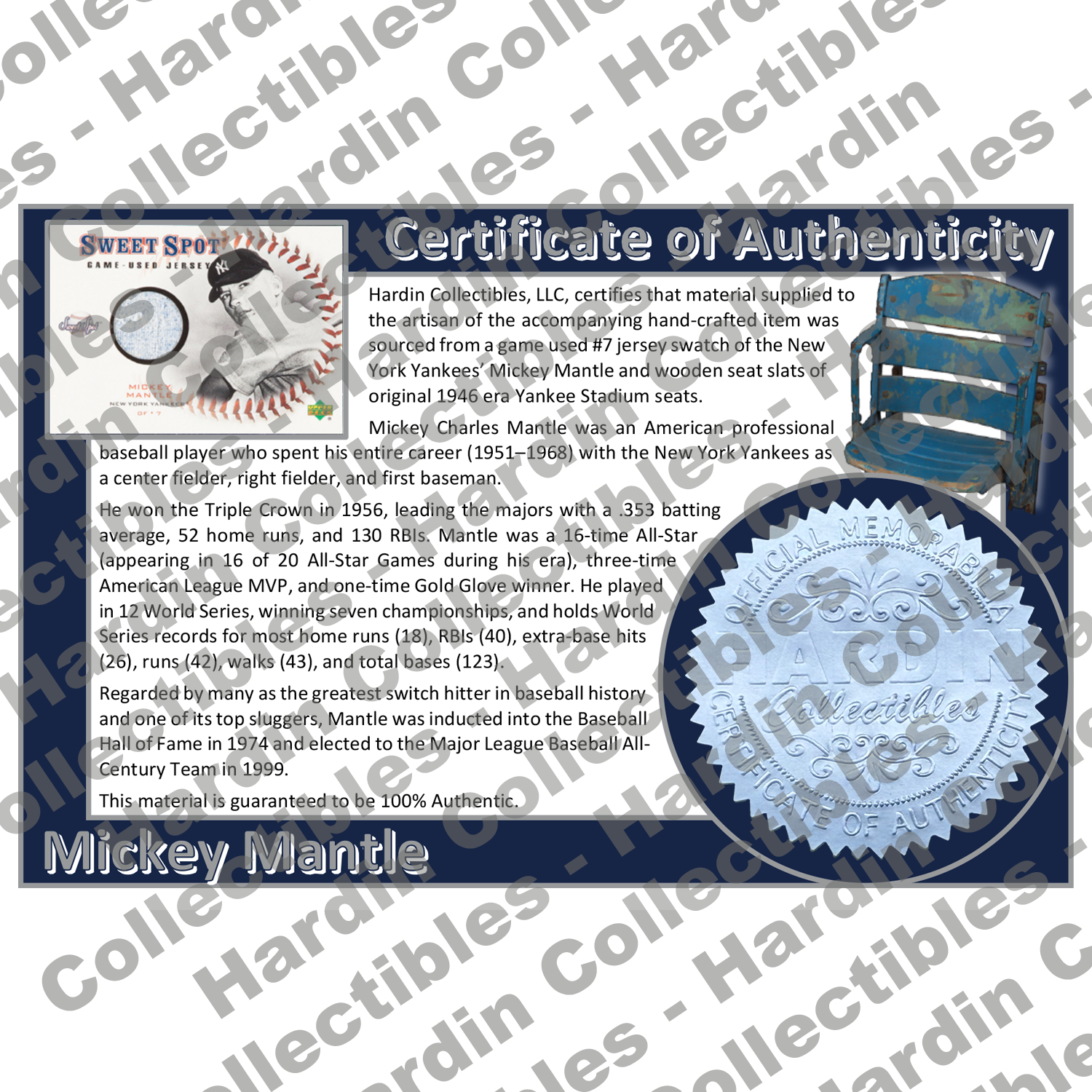 Image of certificate of authenticity for Mantle, Mickey 