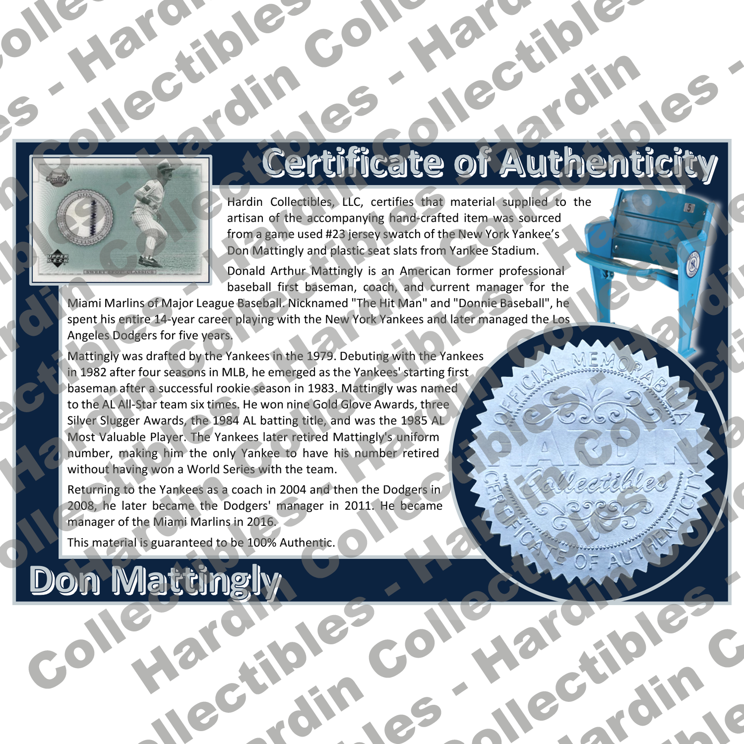 Image of certificate of authenticity for Mattingly, Don 