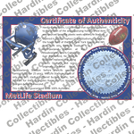 Image of certificate of authenticity for MetLife Stadium (New York Giants) - front