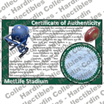Image of certificate of authenticity for MetLife Stadium (New York Jets) - front