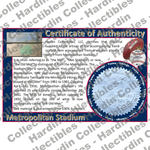 Image of certificate of authenticity for Metropolitan Stadium (Minnesota Twins & Minnesota Vikings) [SEAT] - front