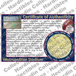 Image of certificate of authenticity for Metropolitan Stadium (Minnesota Twins & Minnesota Vikings) [BENCH] - front
