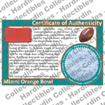 Image of certificate of authenticity for Miami Orange Bowl (Miami Dolphins) - front