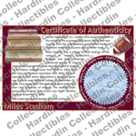 Image of certificate of authenticity for Miles Stadium (Virginia Tech University) - front