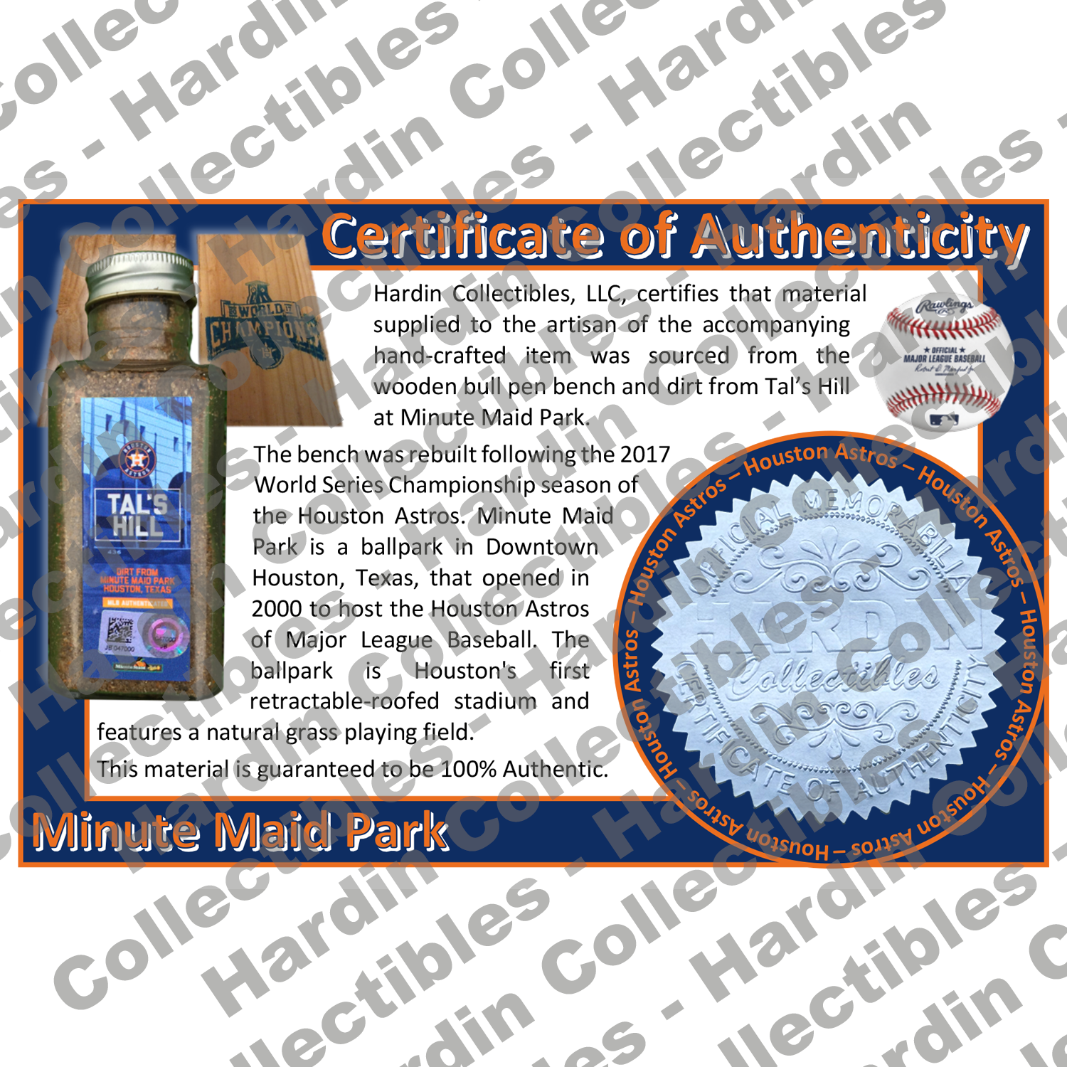 Image of certificate of authenticity for Minute Maid Park (Houston Astros) - front