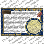 Image of certificate of authenticity for Mountaineer Field (West Virginia University) - front