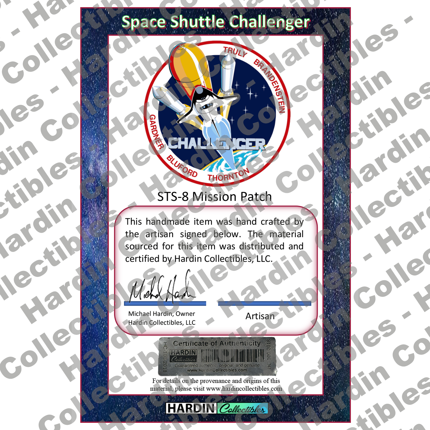 Image of certificate of authenticity for NASA Space Shuttle Embedded Pen Blanks – Challenger - back