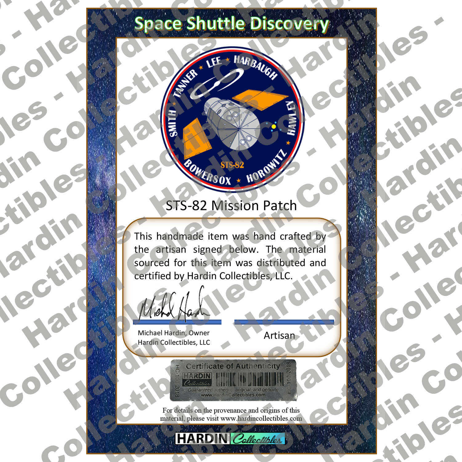 Image of certificate of authenticity for NASA Space Shuttle Embedded Pen Blanks – Discovery - back