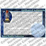 Image of certificate of authenticity for NASA Space Shuttle Embedded Pen Blanks – Endeavour - front