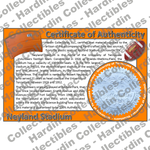 Image of certificate of authenticity for Neyland Stadium (University of Tennessee) - front