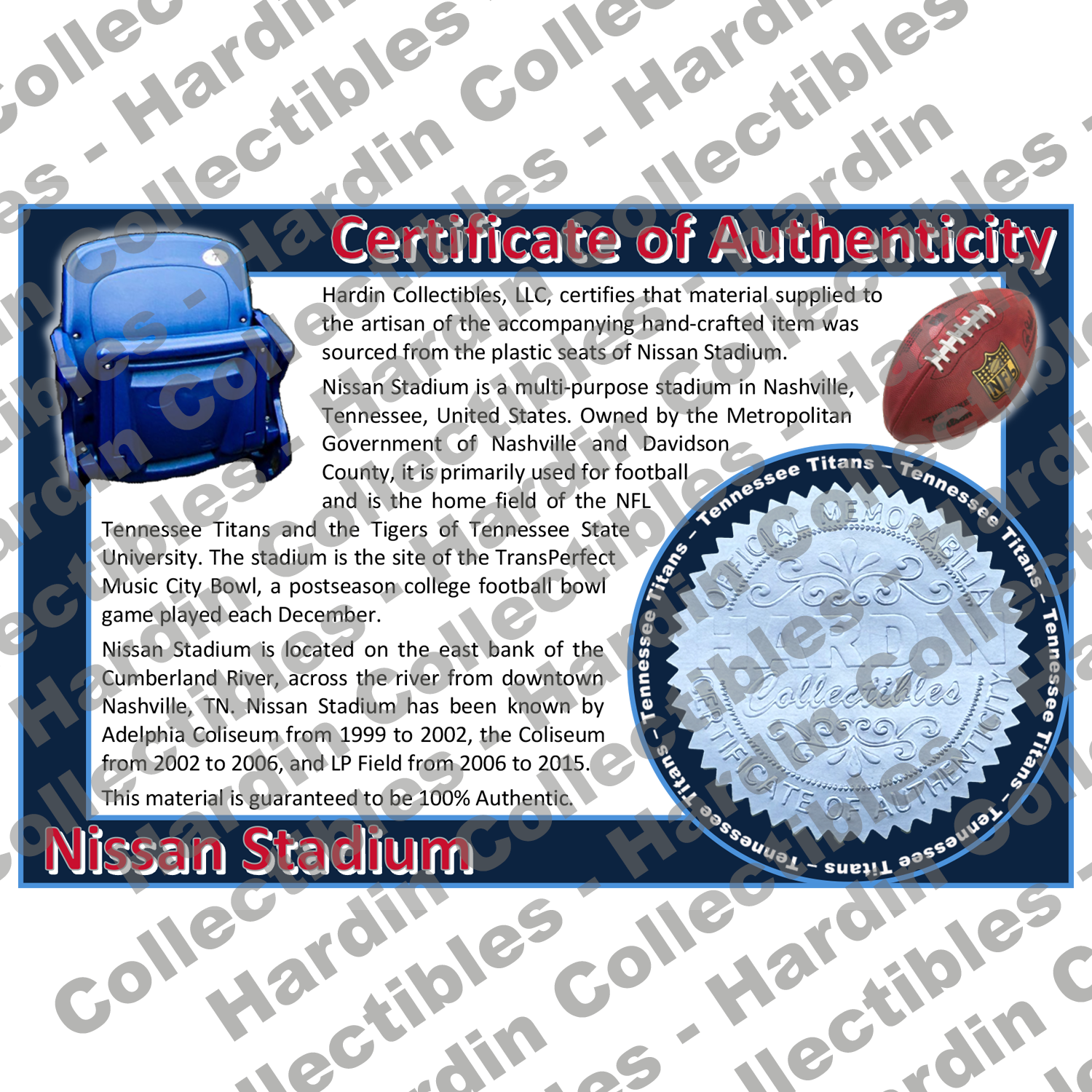 Image of certificate of authenticity for Nissan Stadium (Tennessee Titans) - front