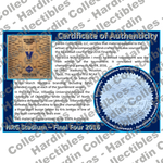 Image of certificate of authenticity for NRG Stadium (2016 Final Four) Villanova University - front